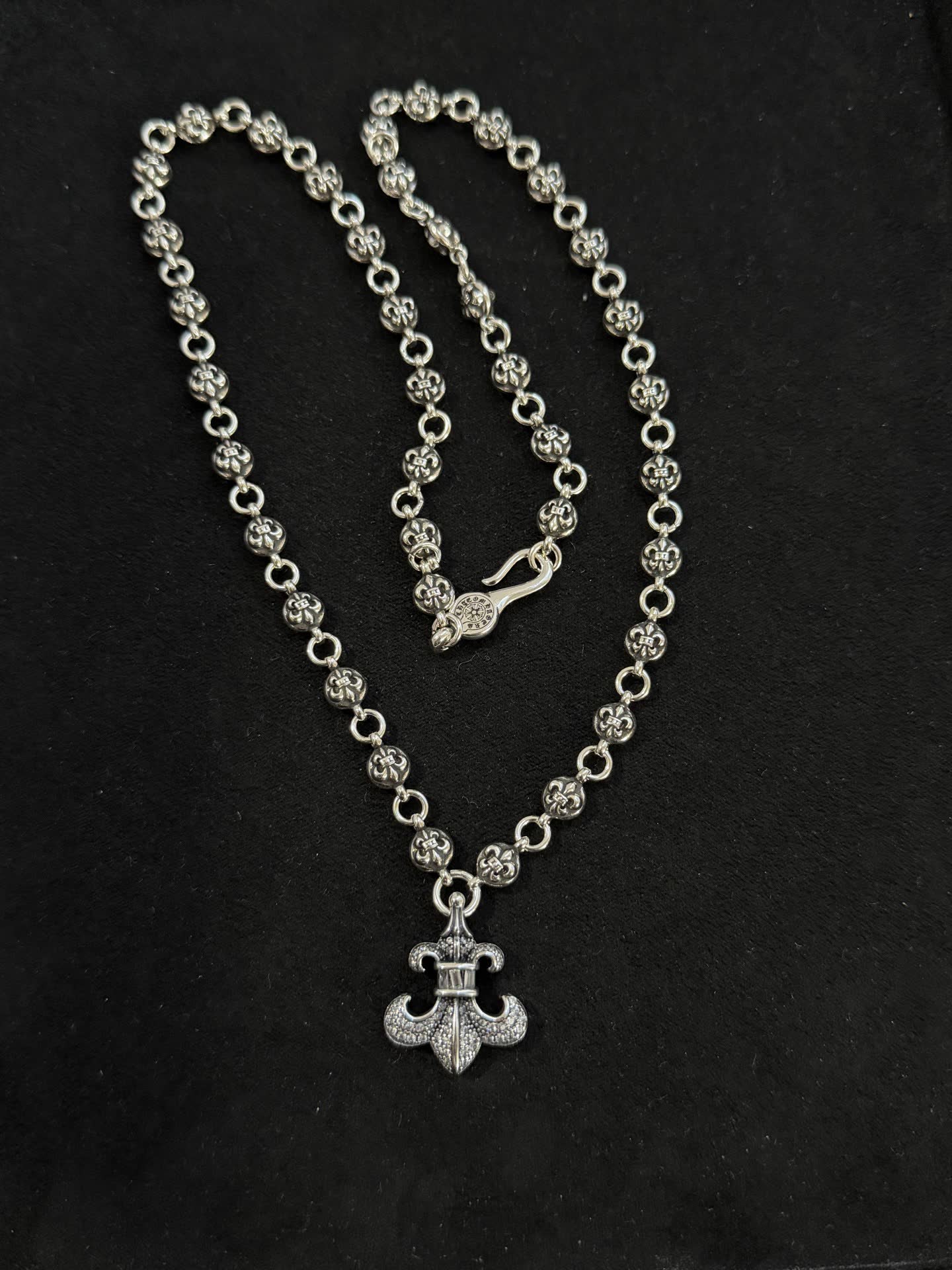 Chrome Hearts Silver Fleur-de-lis Pendant Chain Necklace